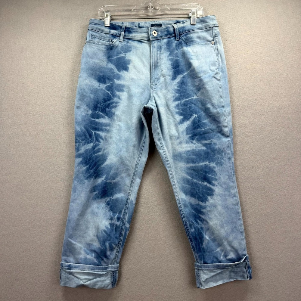 J. Jill Crop Jeans Womens 12 Fits 34x24* Blue Denim Pants Tie Dye Cuff High Rise